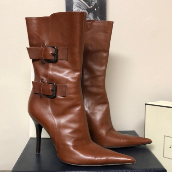 GORGEOUS! Charles David Camel leather boots with buckle and heels 6 - Picture 1 of 6